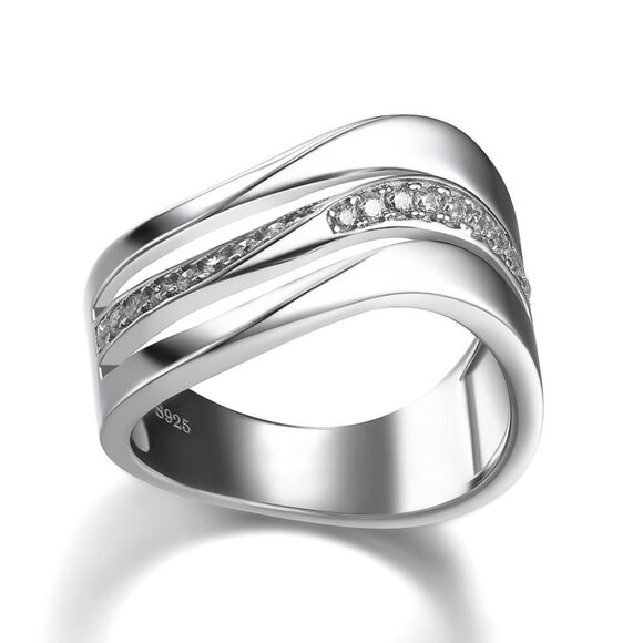🔥 Refine Three Layers Wave Zircon Macro Pave Rings for Women, PD389 - Picture 1 of 7